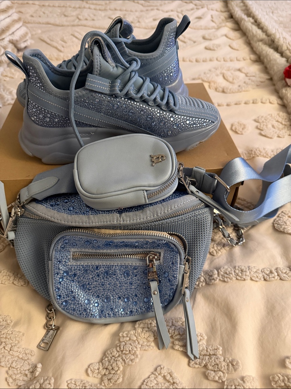 Steve Madden Light Blue Sequin Crossbody Mini Bag with Pouch